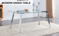 A Modern Minimalist Rectangular Glass Dining Table With Tempered Glass Tabletop And Silver Metal Legs, Suitable For Kitchens, Restaurants, And Living Rooms,63