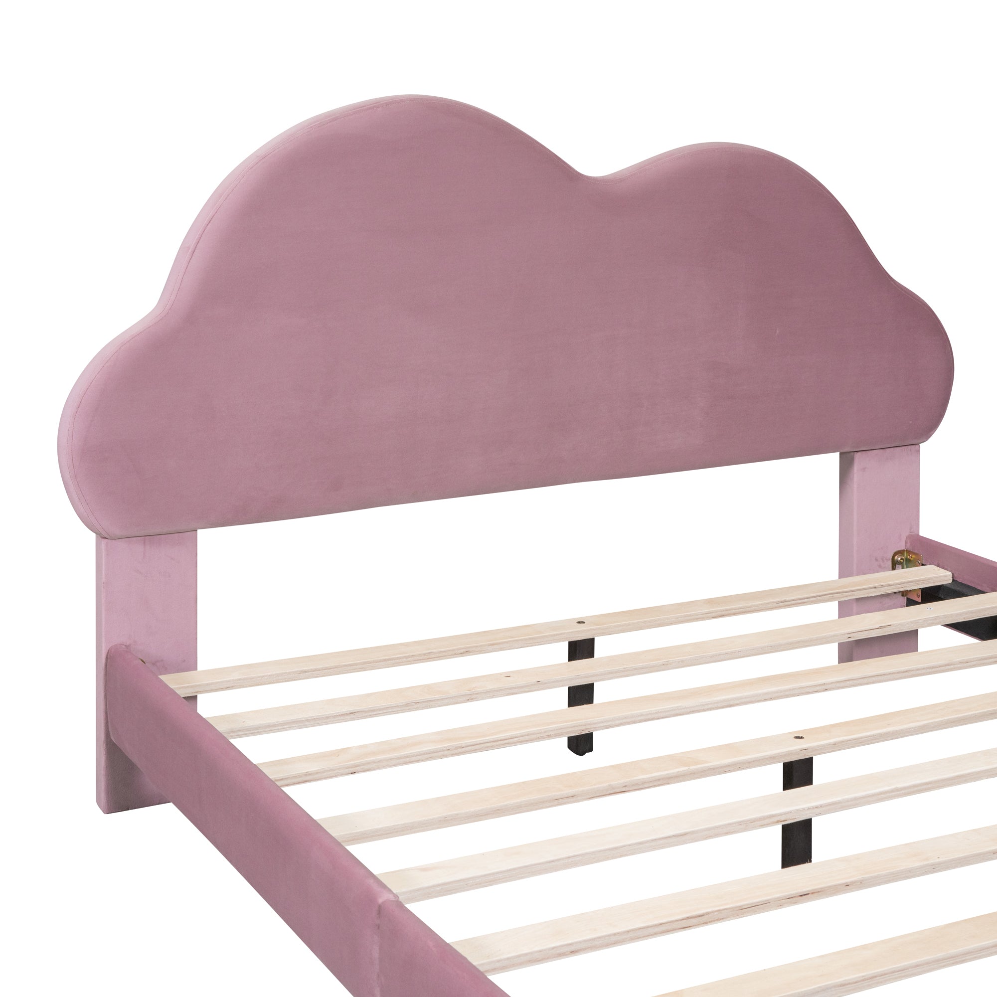 Full size Upholstered Cloud Shape Bed ,Velvet Platform pink-velvet