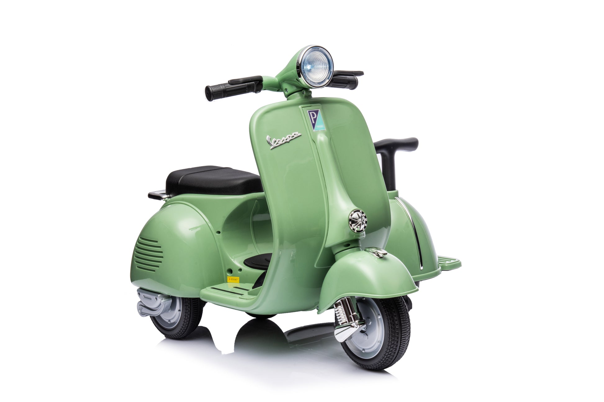 6V Licensed Vespa Scooter Motorcycle With Side Car For Kids, Green Gre