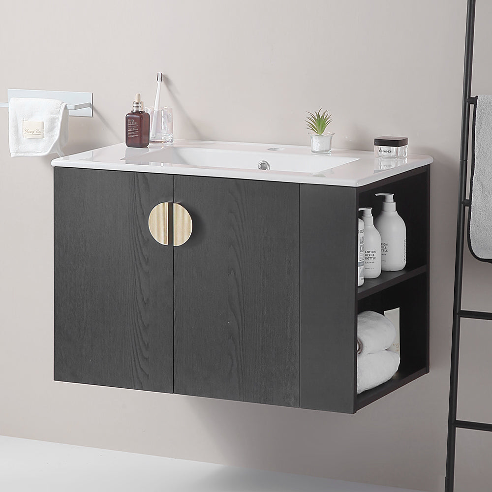 30" Bathroom Vanity with Sink,with two Doors Cabinet black-solid wood