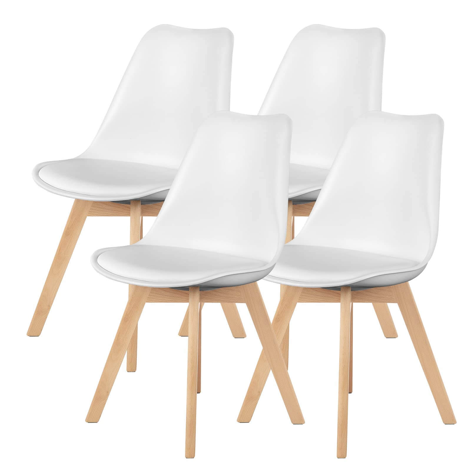 Pu Leather Upholstered Dining Chairs With Wood Legs, Set Of 4 For Kitchen, White White Wood