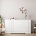 Sideboard Buffet Cabinet With Storage, Modern Kitchen Buffet Storage Cabinet With Drawer And Doors, Large Coffee Bar With Adjustable Shelves For Kitchen White Mdf