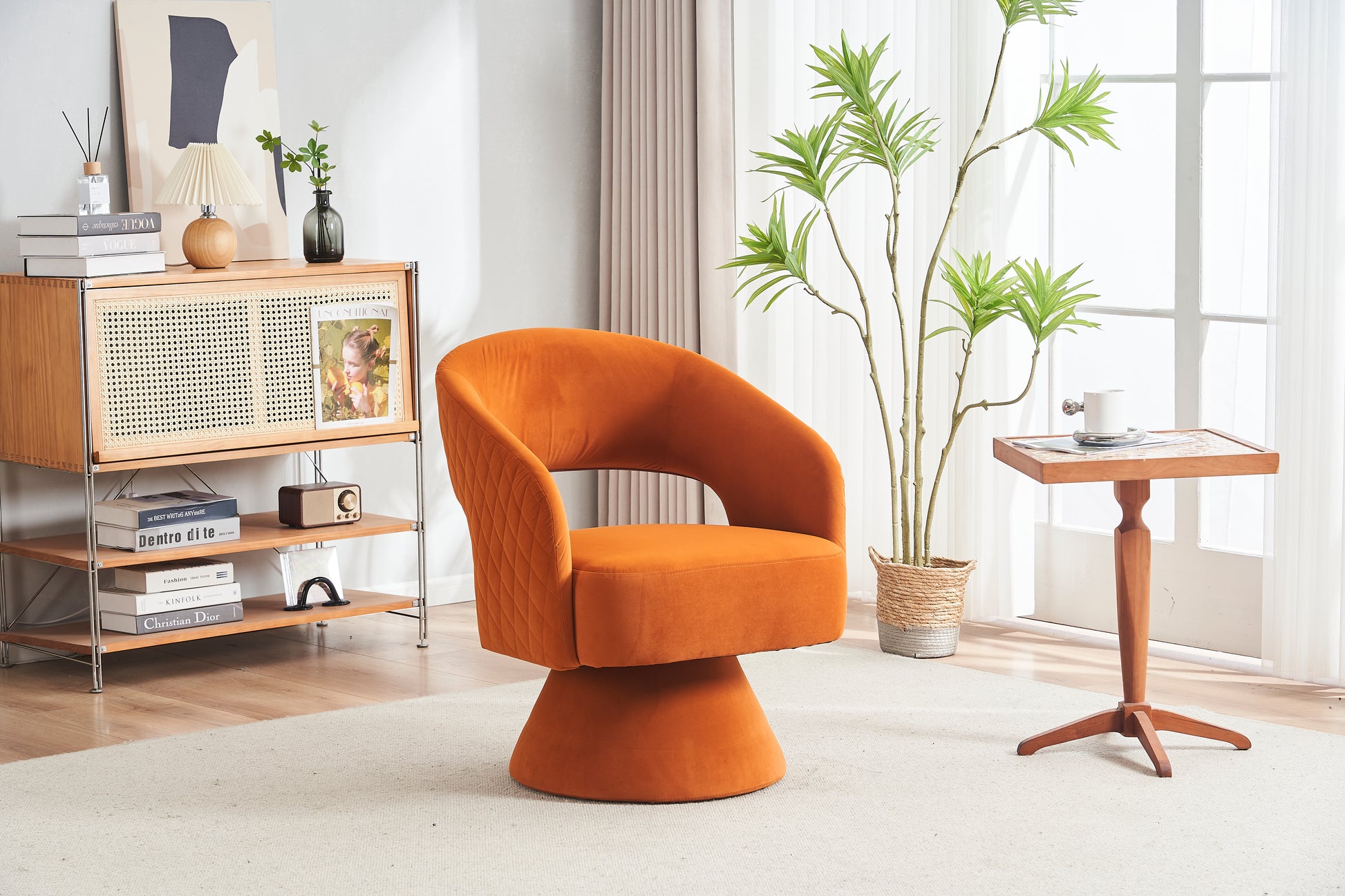 Swivel Accent Chair Armchair, Round Barrel Chair In Fabric For Living Room Bedroom,Orange Velvet Orange Velvet