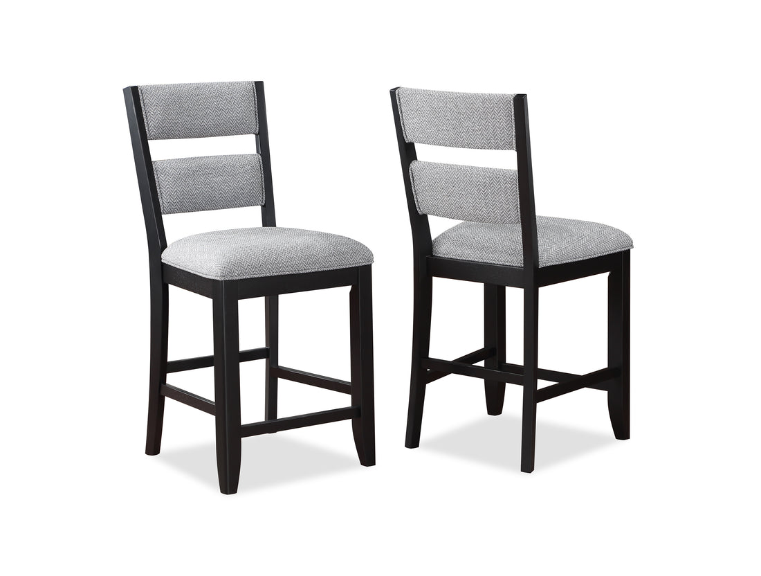 2Pc Set Black Farmhouse Style Ladder Back Counter Height Side Chair Stool Gray Color Upholstered Seat And Back Dining Room Wooden Furniture Black Dining Room Contemporary,Farmhouse Dining Chairs Ladder Back Wood