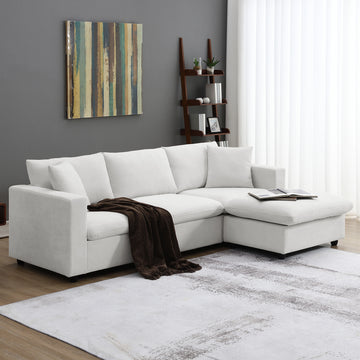100.4*64.6" Modern Sectional Sofa,L Shaped Couch Set With 2 Free Pillows,4 Seat Polyester Fabric Couch Set With Convertible Ottoman For Living Room, Apartment, Office,4 Colors White Polyester 3 Seat