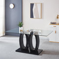 Contemporary Double Pedestal Dining Table, Tempered Glass Top With Mdf Base Black Tempered Glass