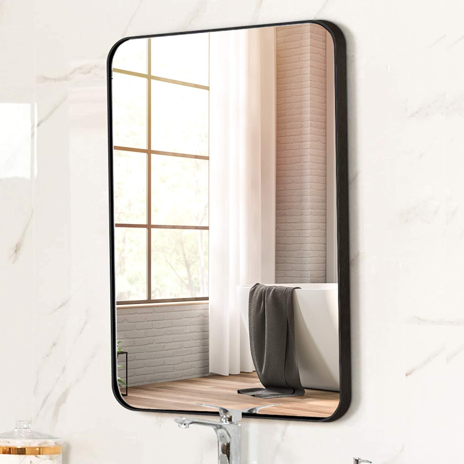 Black 22x30 INCH Metal Rectangle Barhroom mirror black-classic-mdf+glass-aluminium alloy