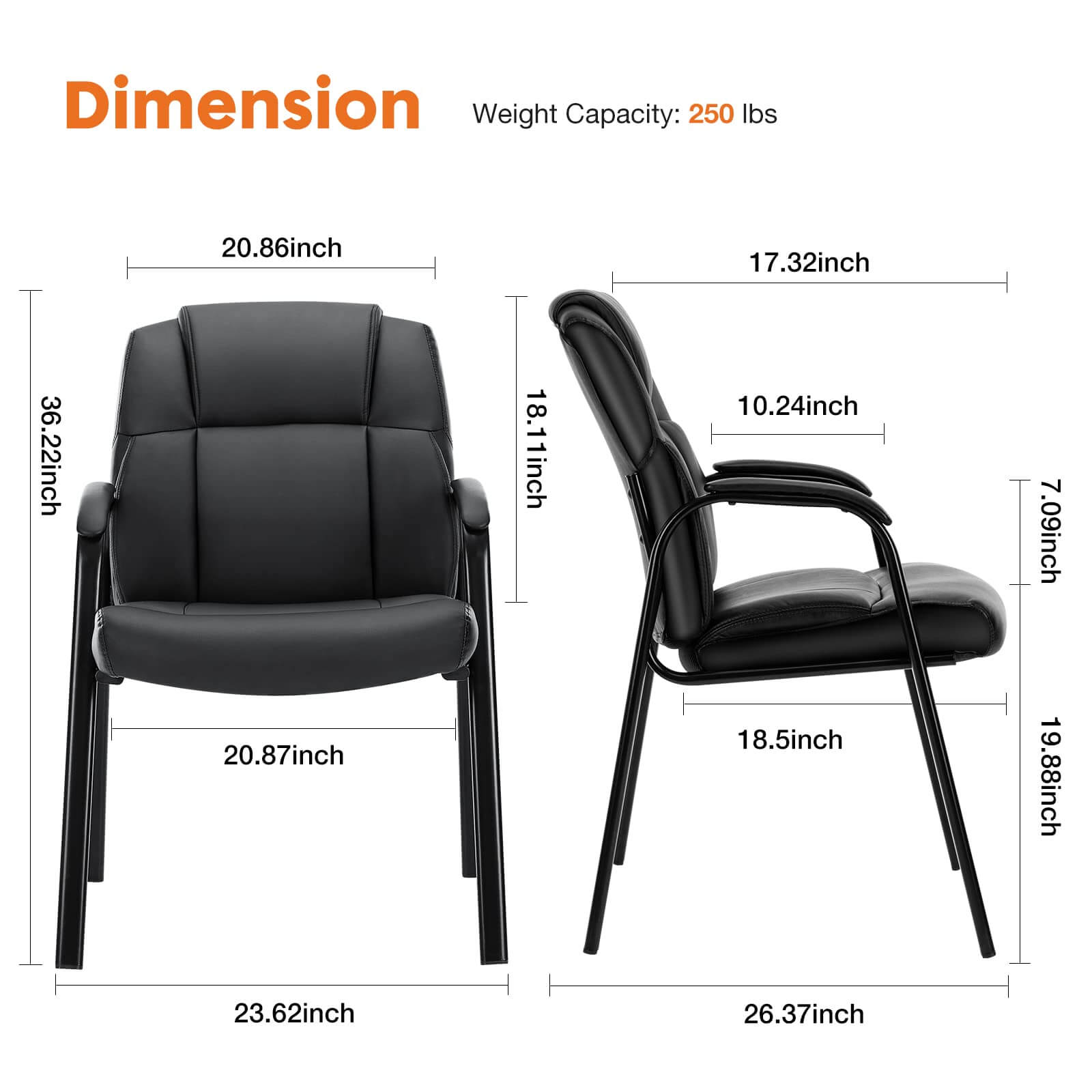 Leather Conference Room Chairs With Padded Arms,Eception Chairs,Office Guest Chairs,2P Black Iron
