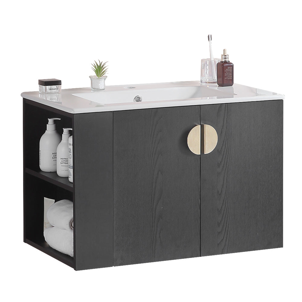 30" Bathroom Vanity with Sink,with two Doors Cabinet black-solid wood