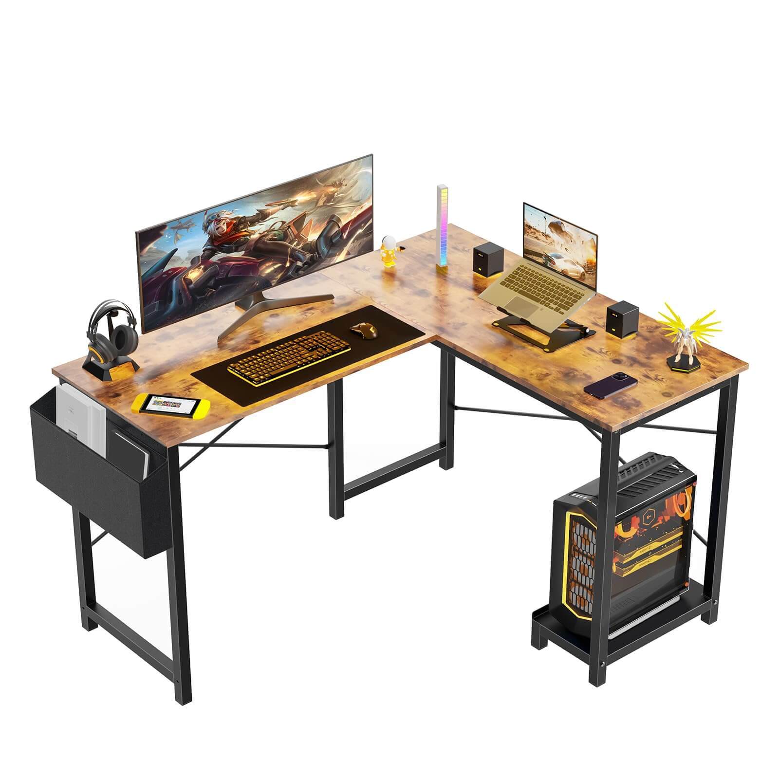 L Shaped Gaming Desk,Brown brown-iron