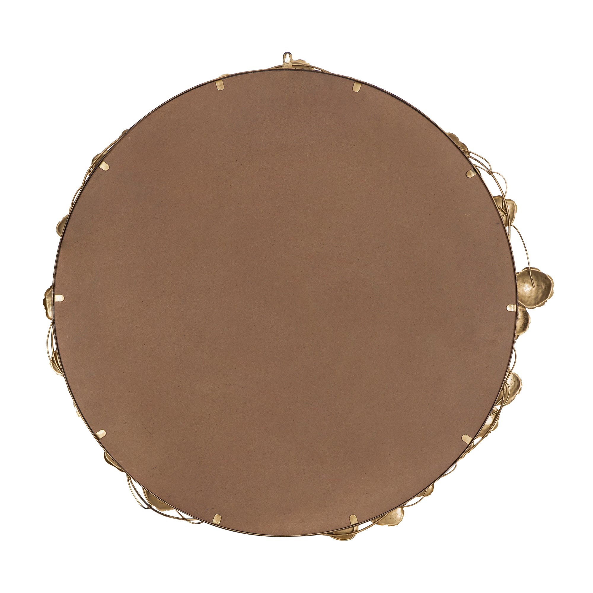 35" Round Metal Wall Mirror with Golden Leaf Accents gold-iron