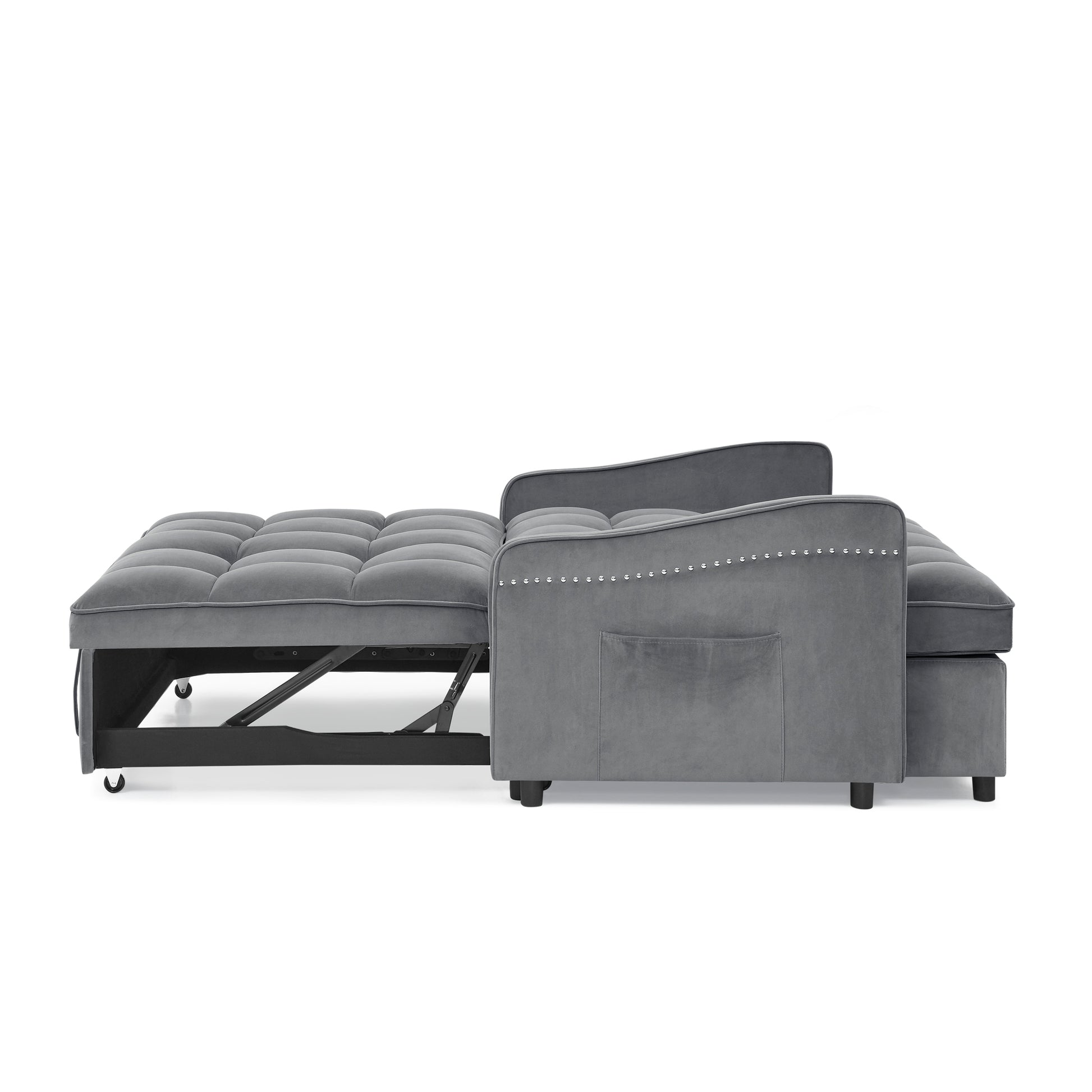 Loveseats Sofa Bed With Pull Out Bed,Adjsutable Back And Two Arm Pocket,Typec And Usb Charging With Copper Nail,Grey 47"X53"X31" Grey Velvet Classic,Contemporary,Glam,Luxury,Mid Century Modern Foam