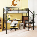 Full Size Metal Loft Bed With Desk And Metal Grid, Stylish Metal Frame Bed With Lateral Storage Ladder And Wardrobe, Black Black Metal