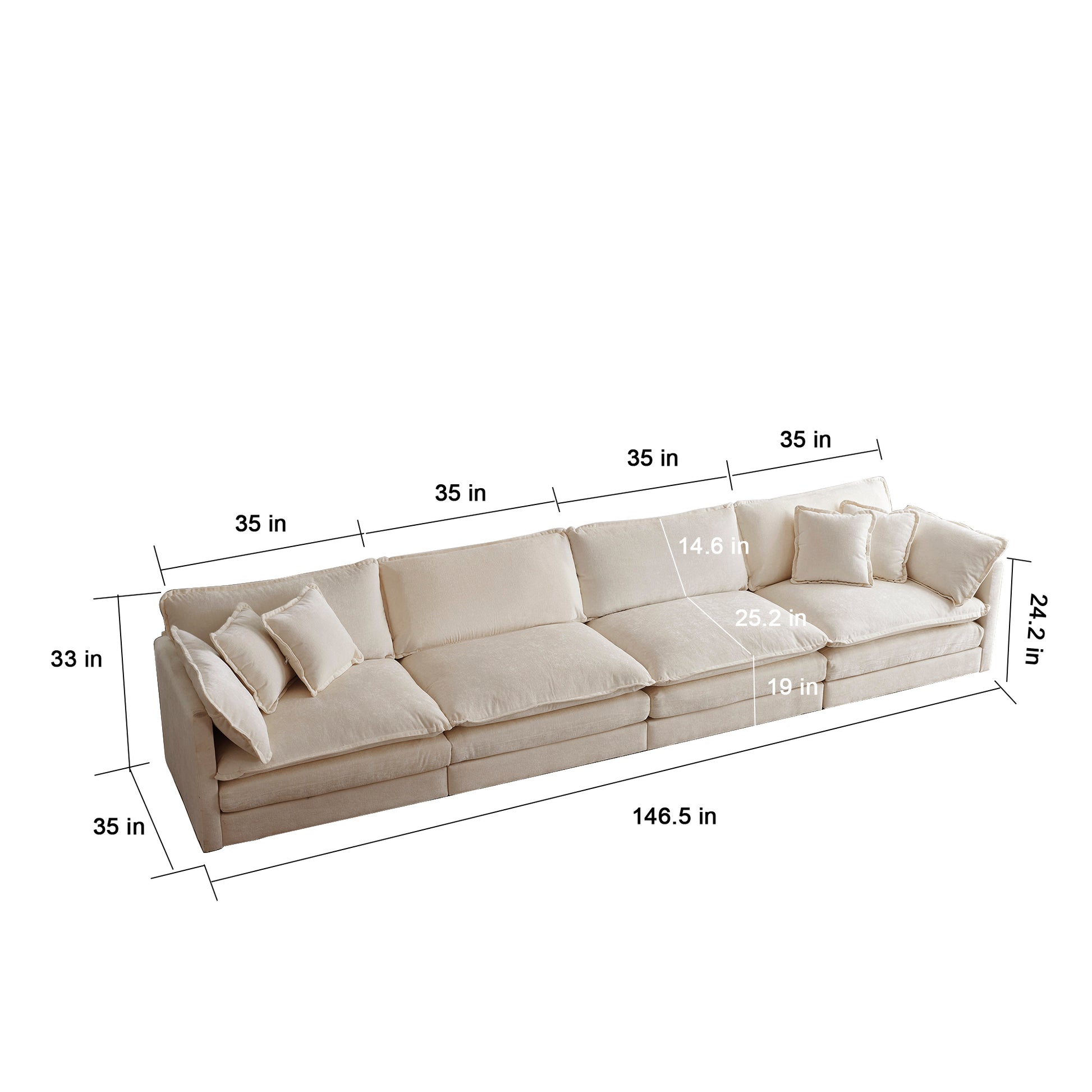 Free Combination Modular Sofa Free,4 Seater Sofa Comfy Chenille Fabric,Sectional Sofa Couch,Beige Chenille Beige Chenille 4 Seat