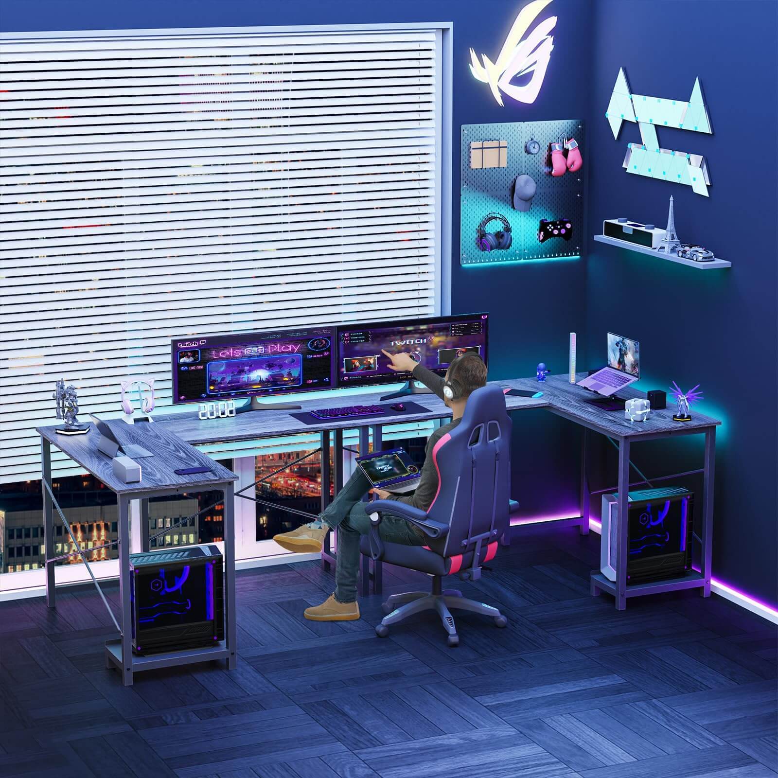 L Shaped Gaming Desk,Gray gray-iron