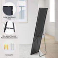 Floor Standing Mirror, Wall Mirror With Stand Aluminum Alloy Thin Frame,21''*64'',Black Rect Black Fiberglass