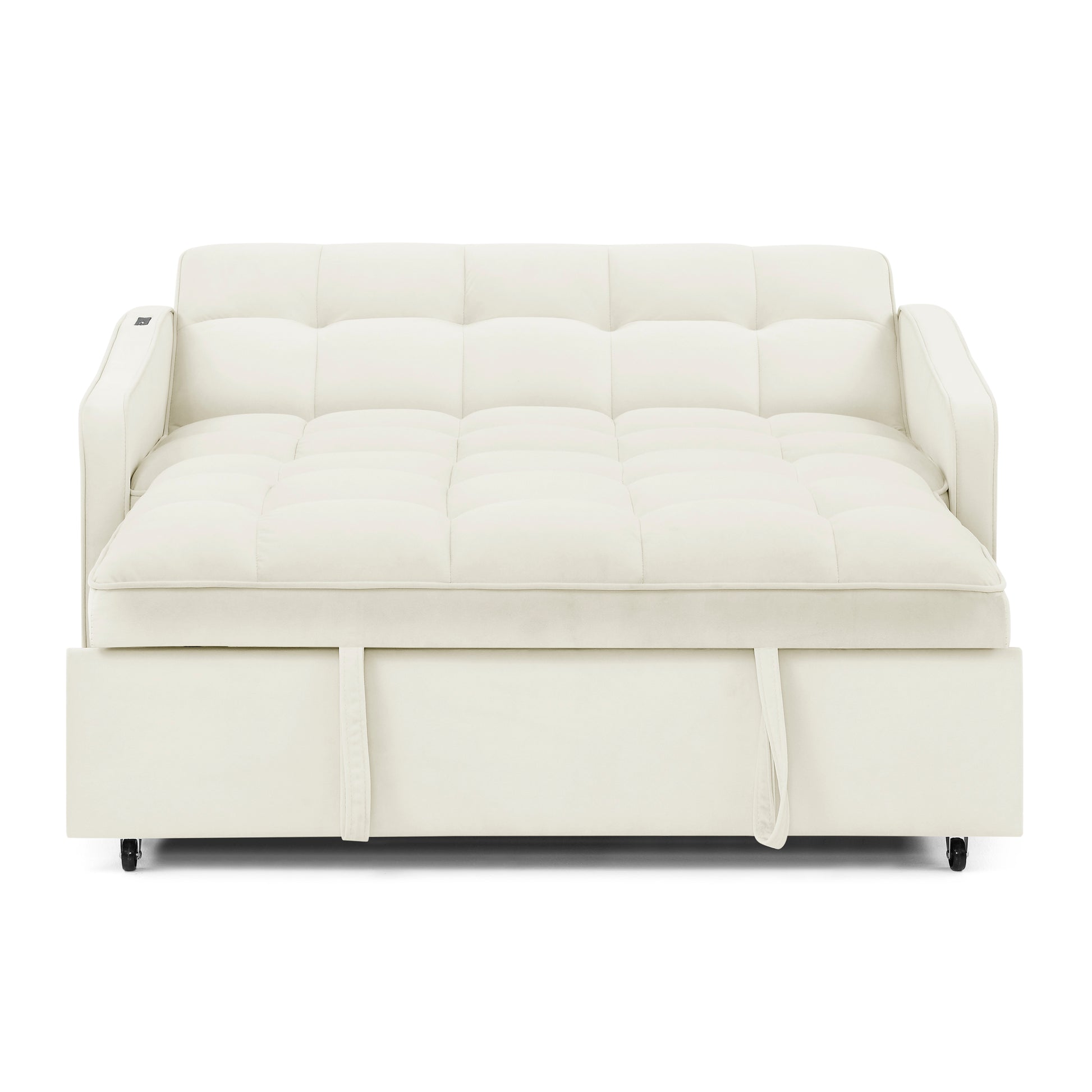 Loveseats Sofa Bed With Pull Out Bed,Adjsutable Back And Two Arm Pocket,Typec And Usb Charging With Copper Nail,Beige 47"X53"X31" Beige Foam