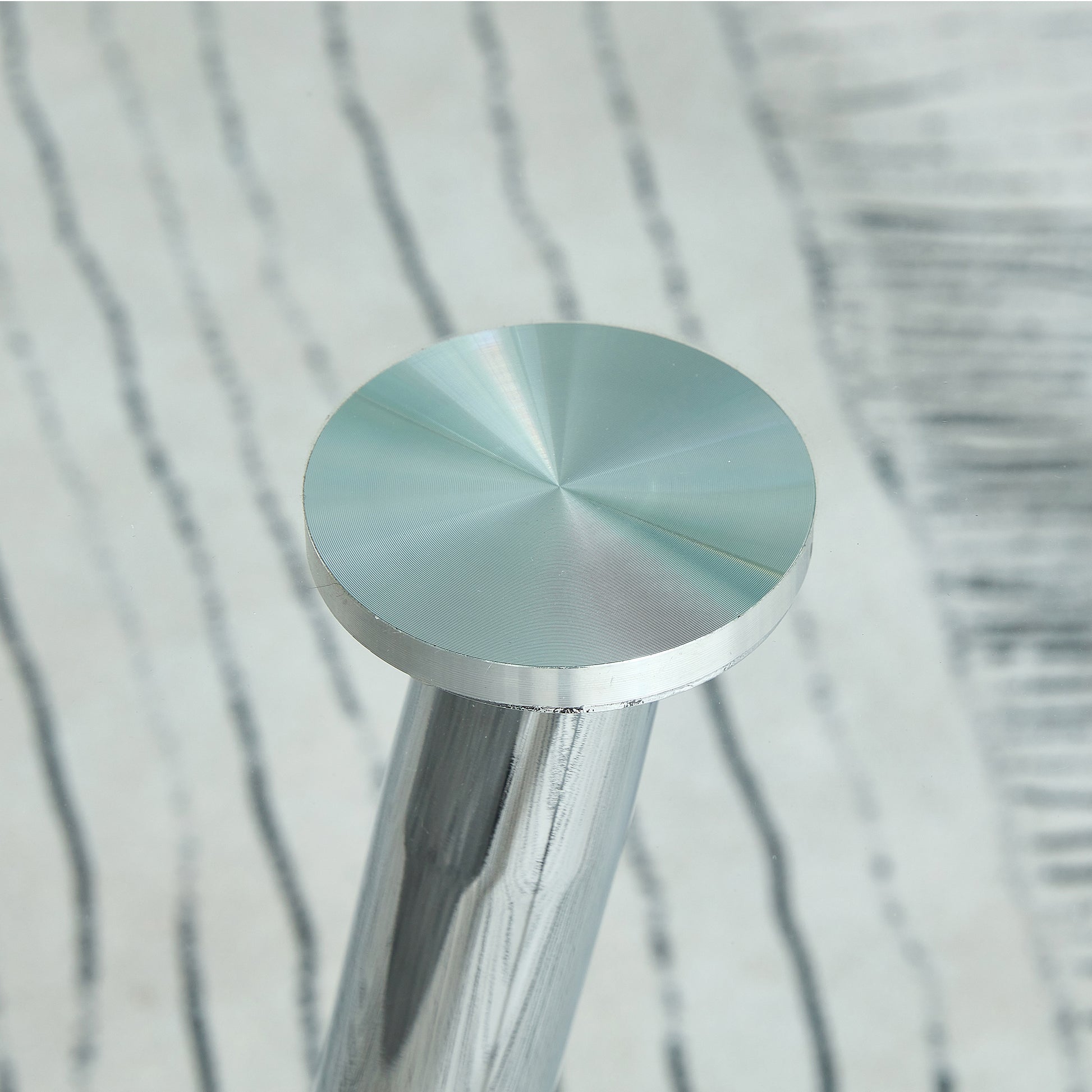 Table And Chair Set. 1 Table 4 Chairs Set A Circular Dining Table With A 40 Inch Diameter Glass Tabletop And Electroplated Metal Legs. 4 White Pu Chairs Dt 1164 001 Transparent Seats 4 Glass