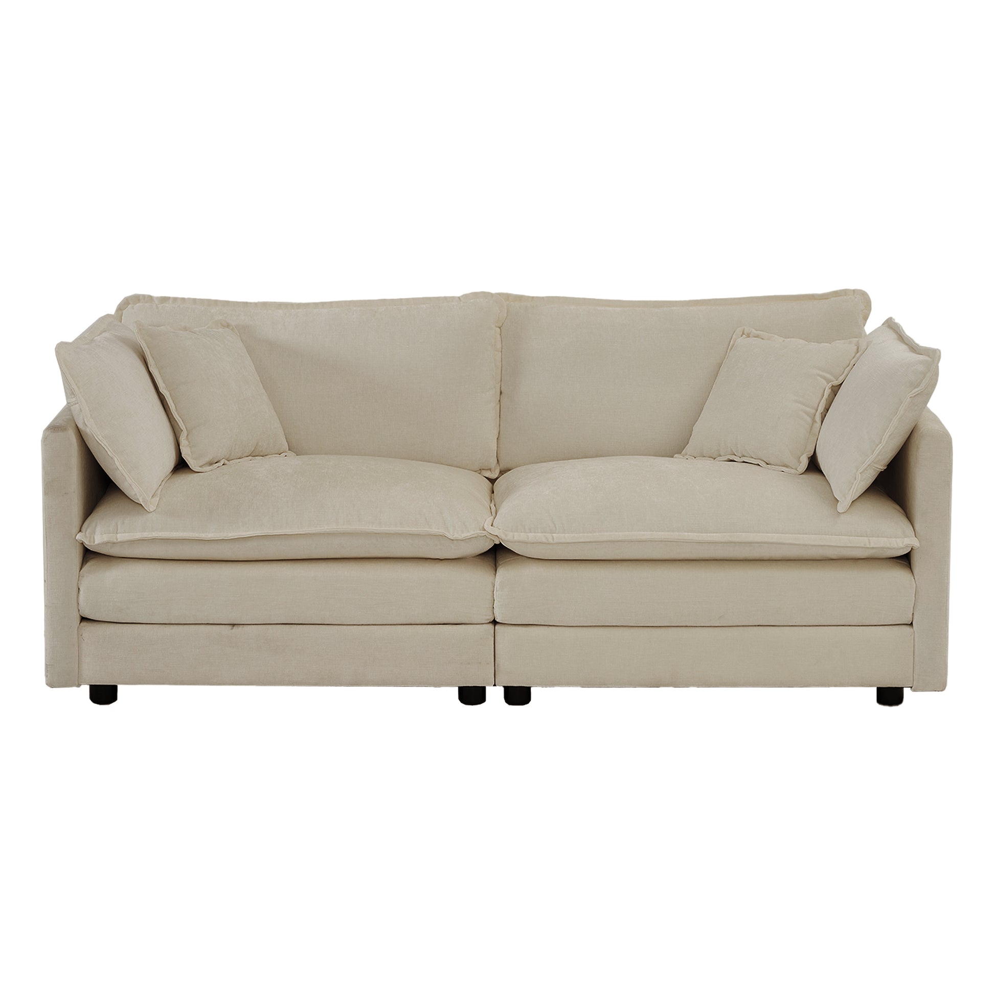 Modern Fabric Loveseat Sofa Couch For Living Room, Upholstered Large Size Deep Seat 2 Seat Sofa With 4 Pillows ,Beige Chenille Beige Chenille 2 Seat