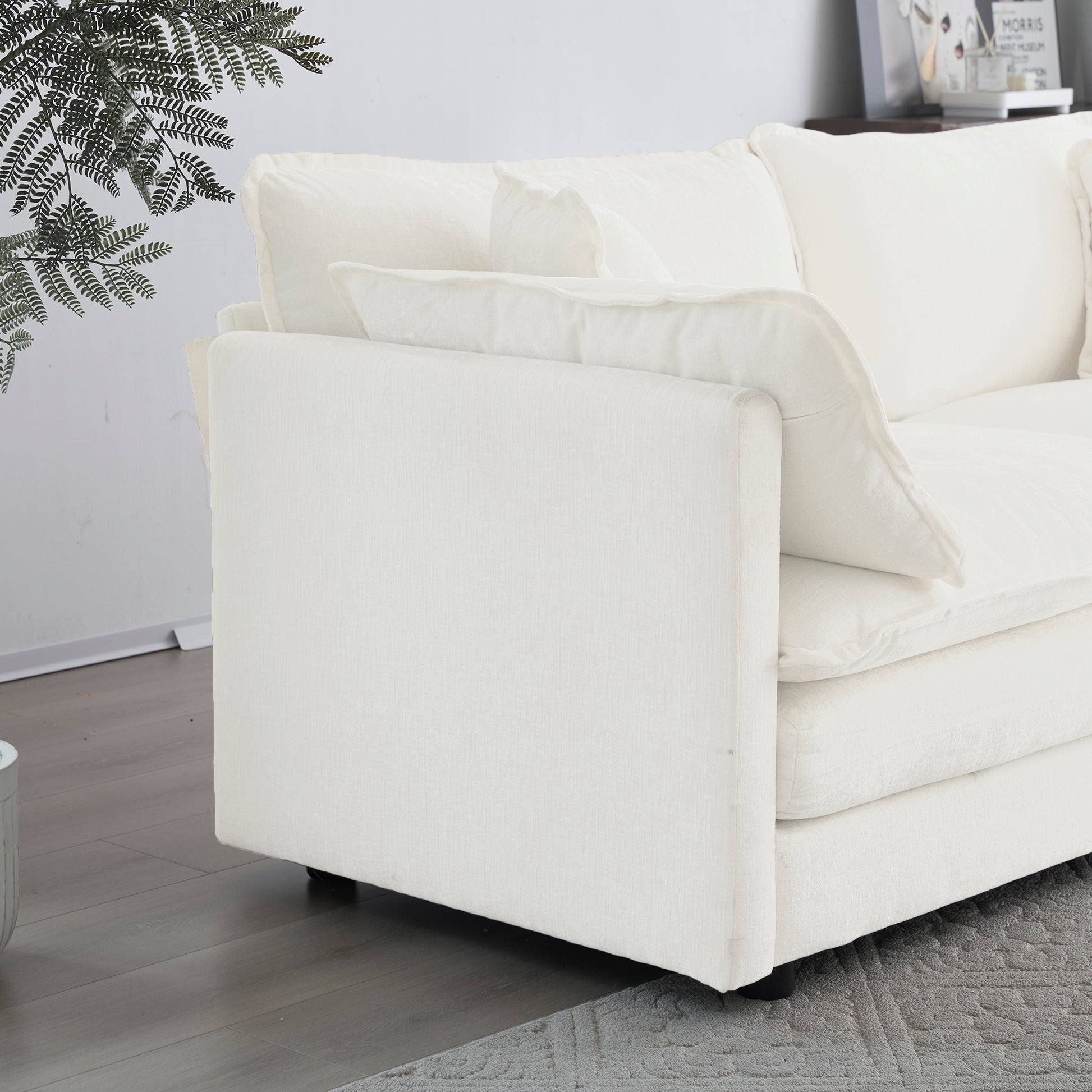 Chenille Two Seater Sofa With 1 Footrest, 2 Seater L Shaped Sectional With Ottoman,Loveseat With Ottoman For Small Living Space,White Chenille White Chenille 2 Seat