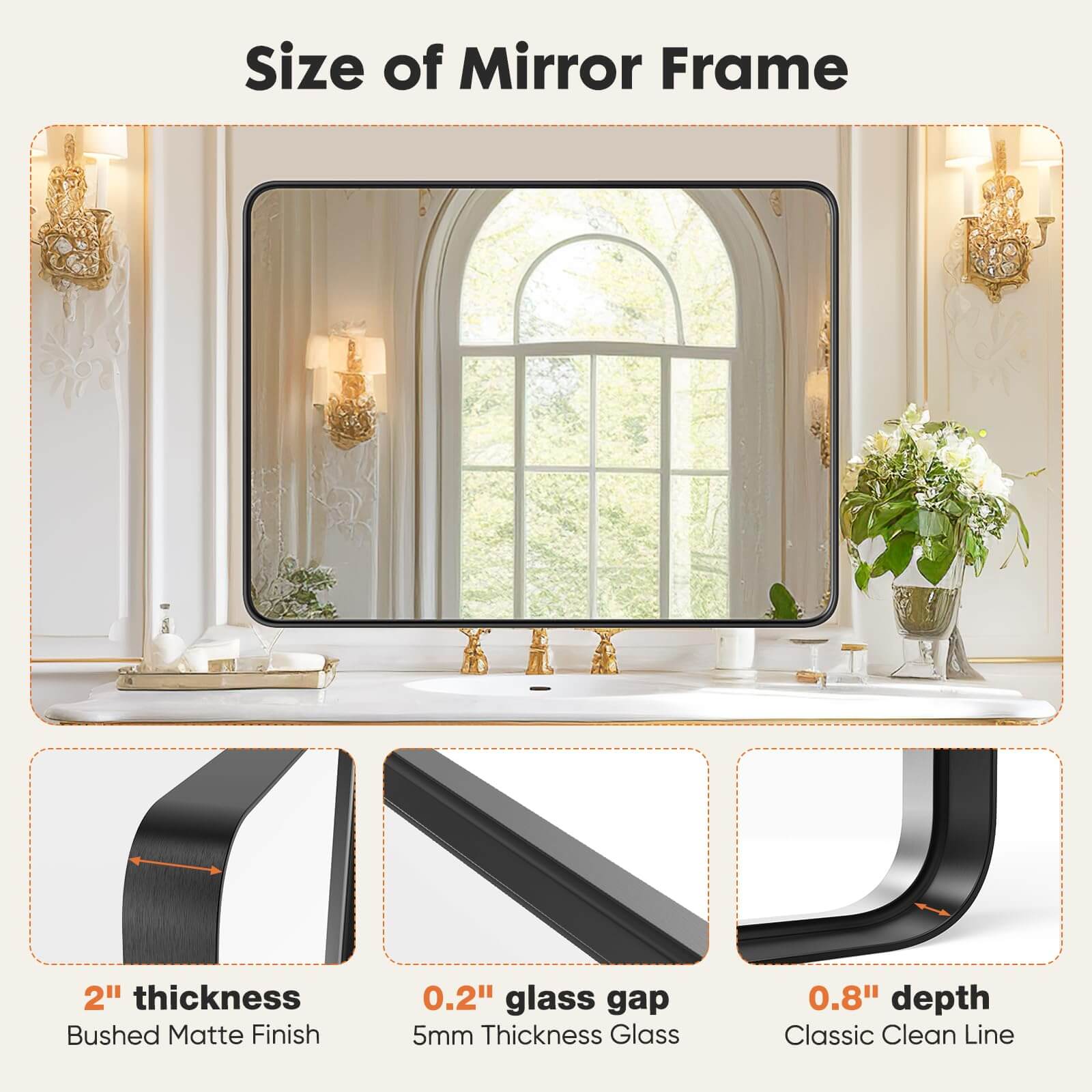 Bathroom Mirror Vanity Mirror For Wall,Aluminum Alloy Framed Wall Mirror Farmhouse,40" 30" Black Fiberglass