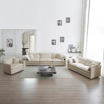 Modern Sofa Couch, 3 Piece Set Extra Deep Seat Sectional Sofa For Living Room, Oversized Sofa, 3 Seat Sofa, Loveseat And Single Sofa, Beige Chenille Beige Chenille 6 Seat