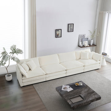 Free Combination Modular Sofa Free,4 Seater Sofa Comfy Chenille Fabric,Sectional Sofa Couch,White White Chenille 4 Seat