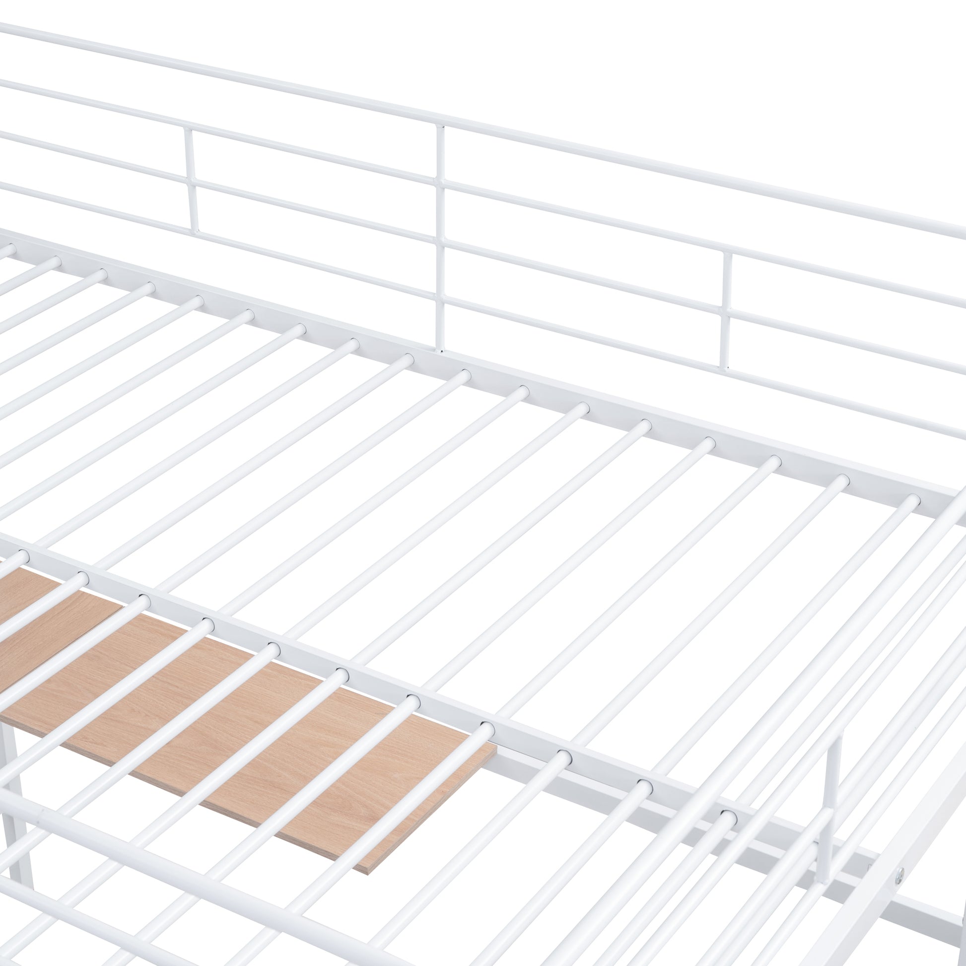 Full Size Metal Loft Bed With Desk And Metal Grid, Stylish Metal Frame Bed With Lateral Storage Ladder And Wardrobe, White White Metal