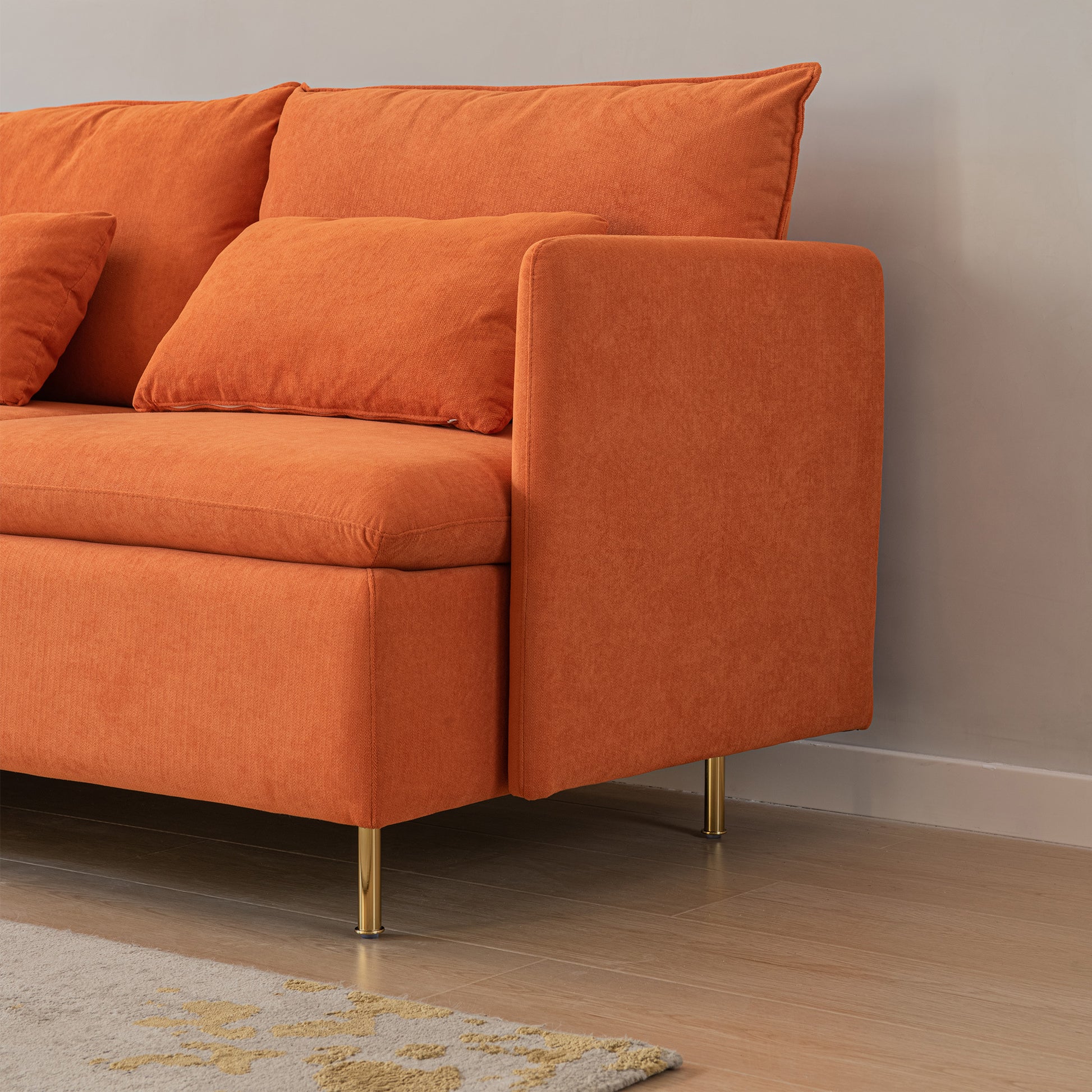 Modular L Shaped Corner Sofa ,Left Hand Facing Sectional Couch,Orange Cotton Linen 90.9'' Orange Foam Cotton Linen 3 Seat