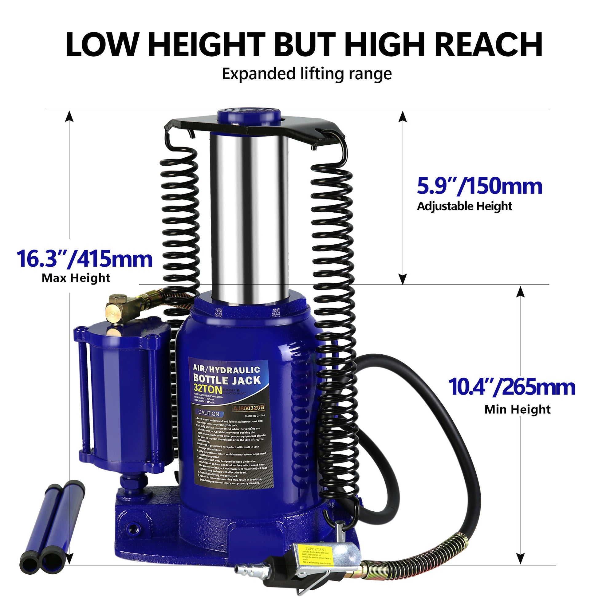 Air Hydraulic Bottle Jack 32 Ton Manual Auto Truck Rv Repair. Automotive Lift Tools Heavy Duty Truck Blue Steel