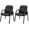 Leather Conference Room Chairs With Padded Arms,Eception Chairs,Office Guest Chairs,2P Black Iron