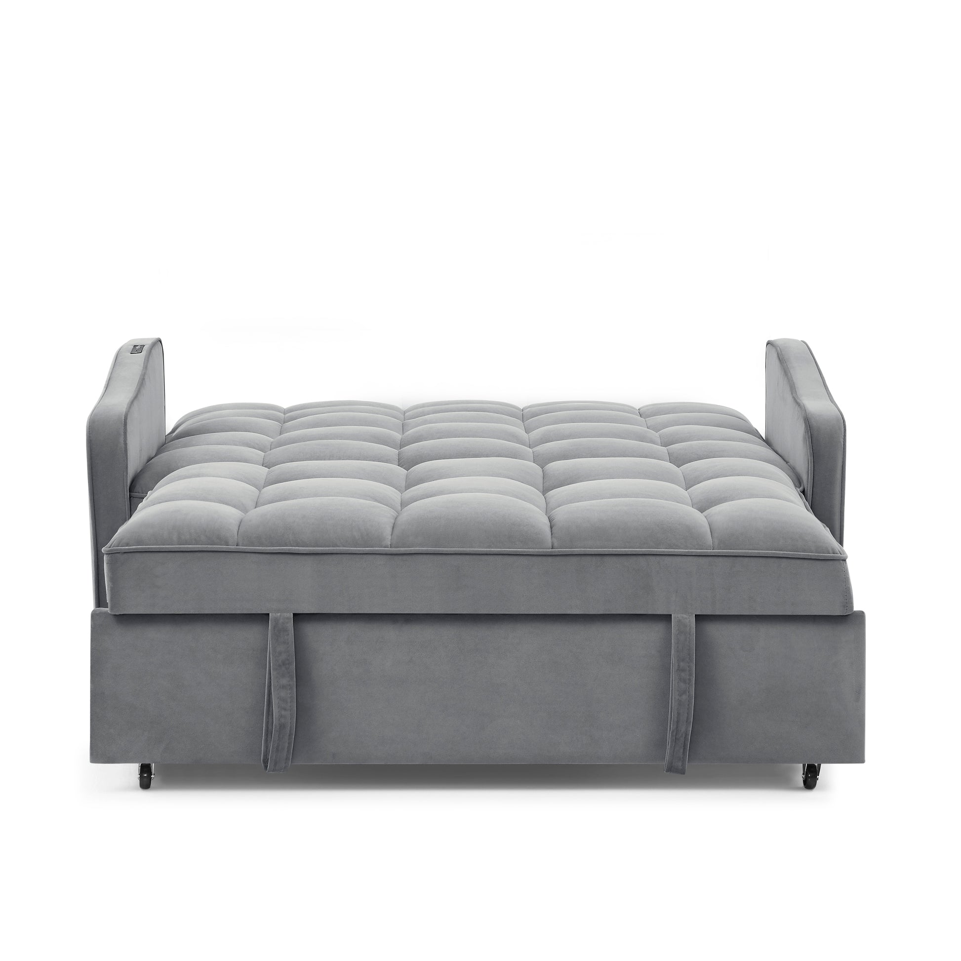 Loveseats Sofa Bed With Pull Out Bed,Adjsutable Back And Two Arm Pocket,Typec And Usb Charging With Copper Nail,Grey 47"X53"X31" Grey Velvet Classic,Contemporary,Glam,Luxury,Mid Century Modern Foam