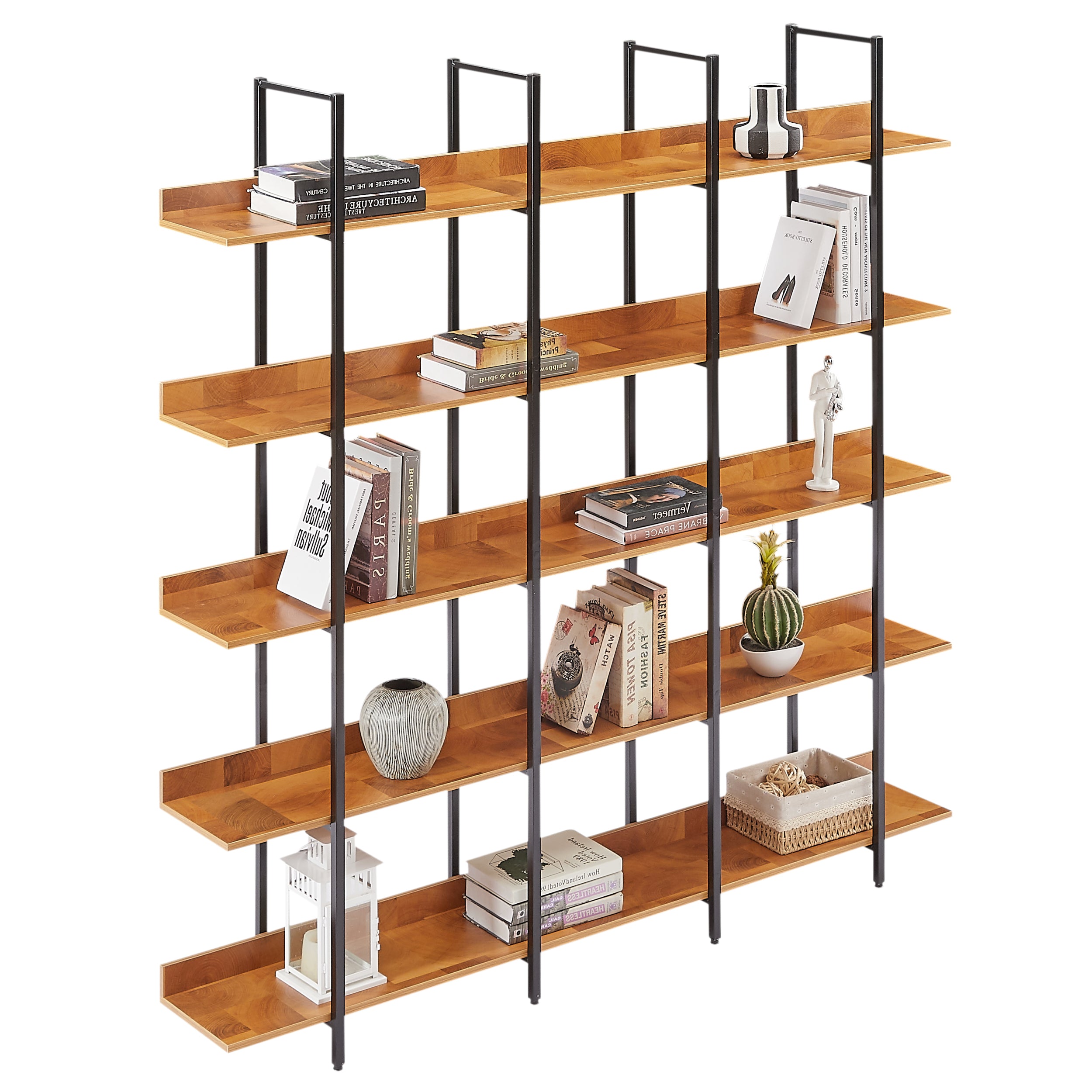 5 Tier Bookcase Home Office Open Bookshelf, Vintage Industrial Style S