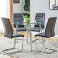 Table And Chair Set. 1 Table 4 Gray Chairs Round Dining Table With A 40 Inch Diameter Glass Tabletop And Silver Plated Metal Legs. 4 Gray Pu Chairs Dt 1164 001 Transparent Seats 4 Glass