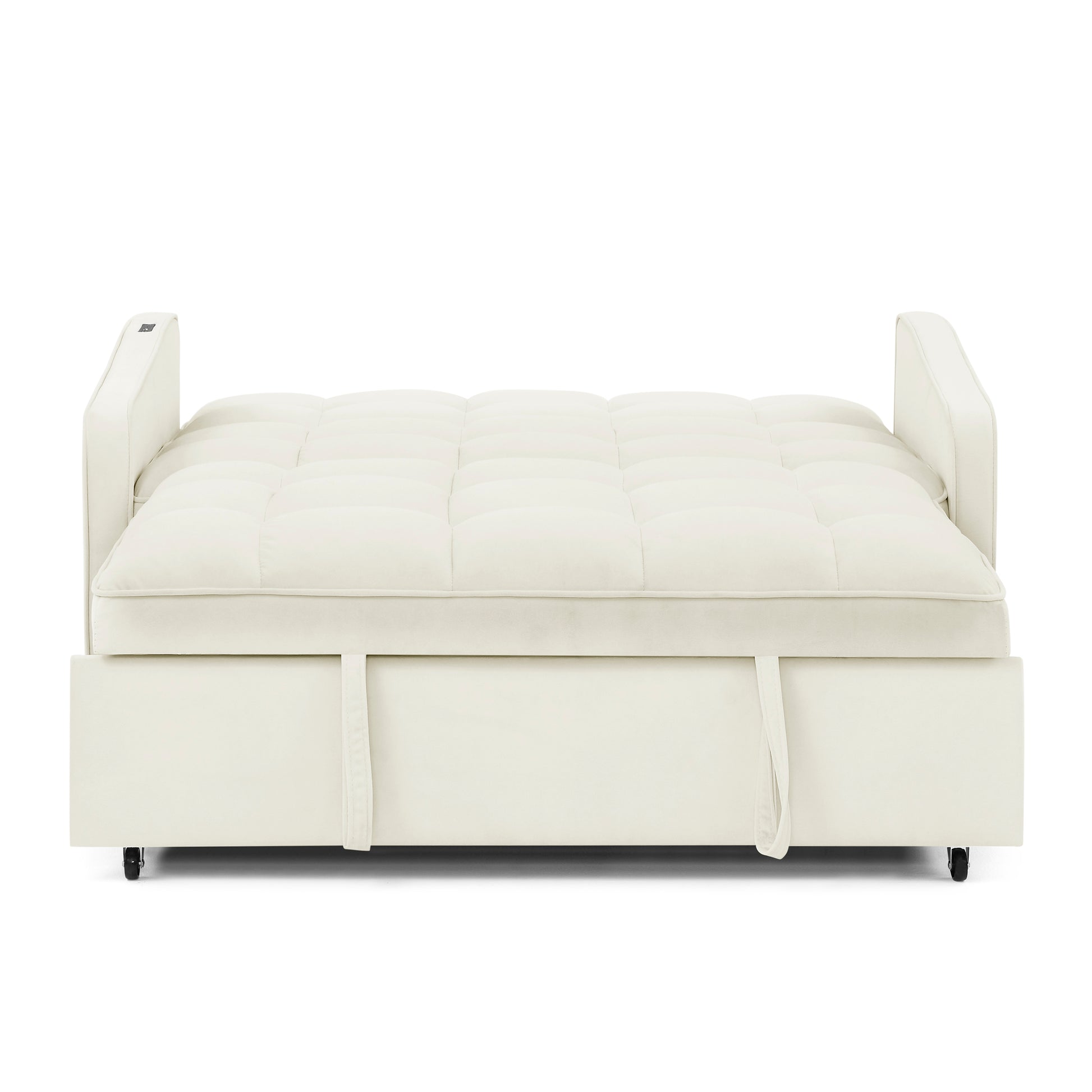 Loveseats Sofa Bed With Pull Out Bed,Adjsutable Back And Two Arm Pocket,Typec And Usb Charging With Copper Nail,Beige 47"X53"X31" Beige Foam