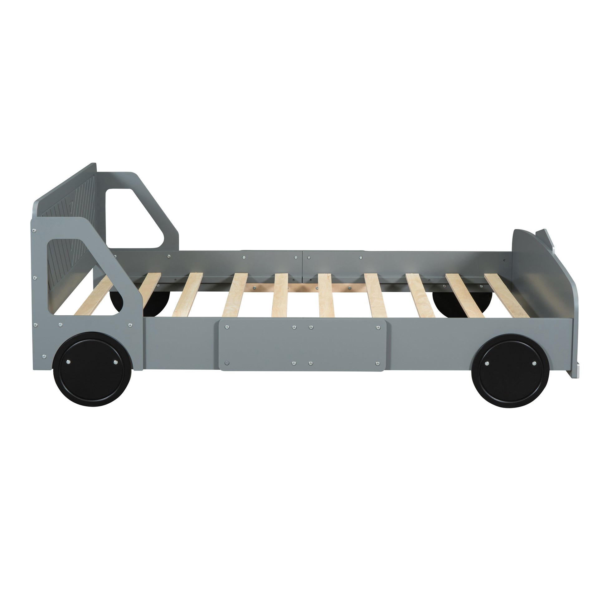 Full Size Car Shaped Platform Bed With Wheels,Gray Gray Plywood