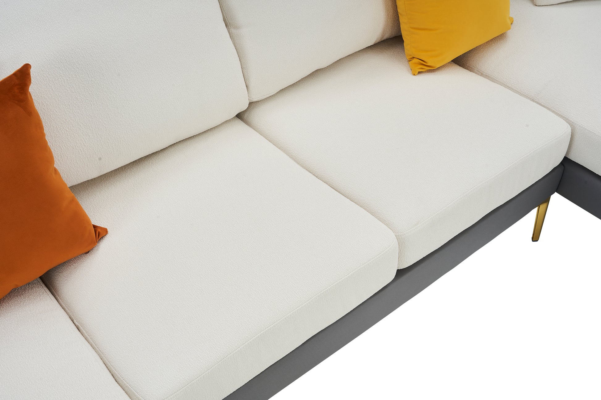 Modern Large Area Linen Leathaire Fabric Color Matching Segmented Sofa, Ultra Wide Lounge Chair, Golden Legs, U Shaped, Gray White Grey Primary Living Space Wood