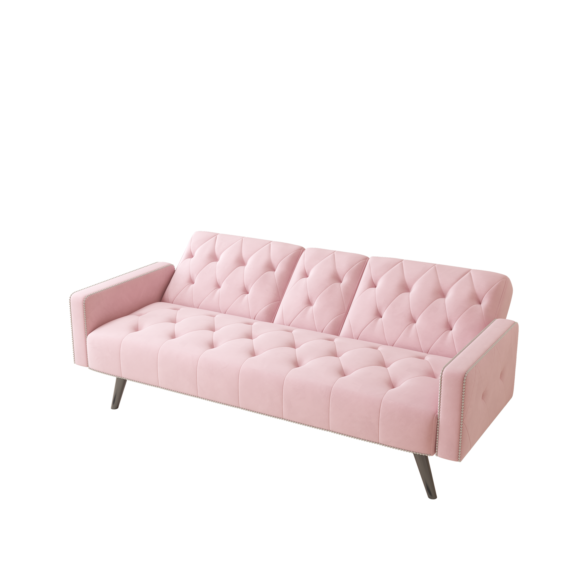 1730 Sofa Bed Armrest With Nail Head Trim With Two Cup Holders 72" Pink Velvet Sofa For Small Spaces Pink Altay Velvet 3 Seat