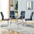 Table And Chair Set. 1 Table 4 Black Chairs Round Dining Table With A 40 Inch Diameter Glass Tabletop And Silver Plated Metal Legs. 4 Black Pu Chairs Dt 1164 001 Transparent Glass