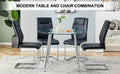 Table And Chair Set. 1 Table 4 Black Chairs Round Dining Table With A 40 Inch Diameter Glass Tabletop And Silver Plated Metal Legs. 4 Black Pu Chairs Dt 1164 001 Transparent Seats 4 Glass