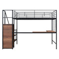 Full Size Metal Loft Bed With Desk And Metal Grid, Stylish Metal Frame Bed With Lateral Storage Ladder And Wardrobe, Black Black Metal