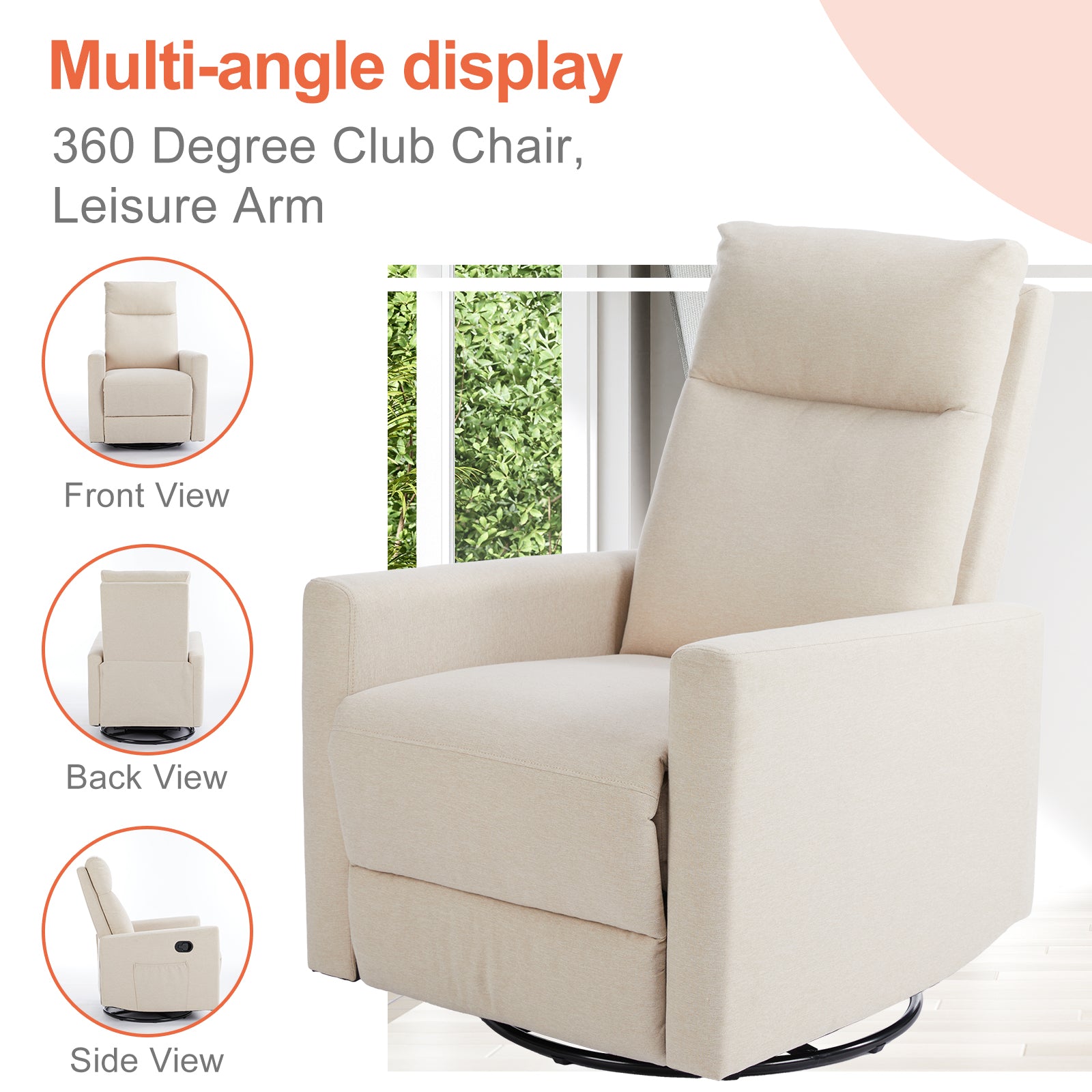 Manual Recliner Chair Winback Single Sofa,Beige Beige Fabric 1 Seat