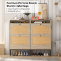 Shoe Storage Cabinet With Rattan Flip Doors Natural Mdf