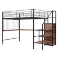 Full Size Metal Loft Bed With Desk And Metal Grid, Stylish Metal Frame Bed With Lateral Storage Ladder And Wardrobe, Black Black Metal