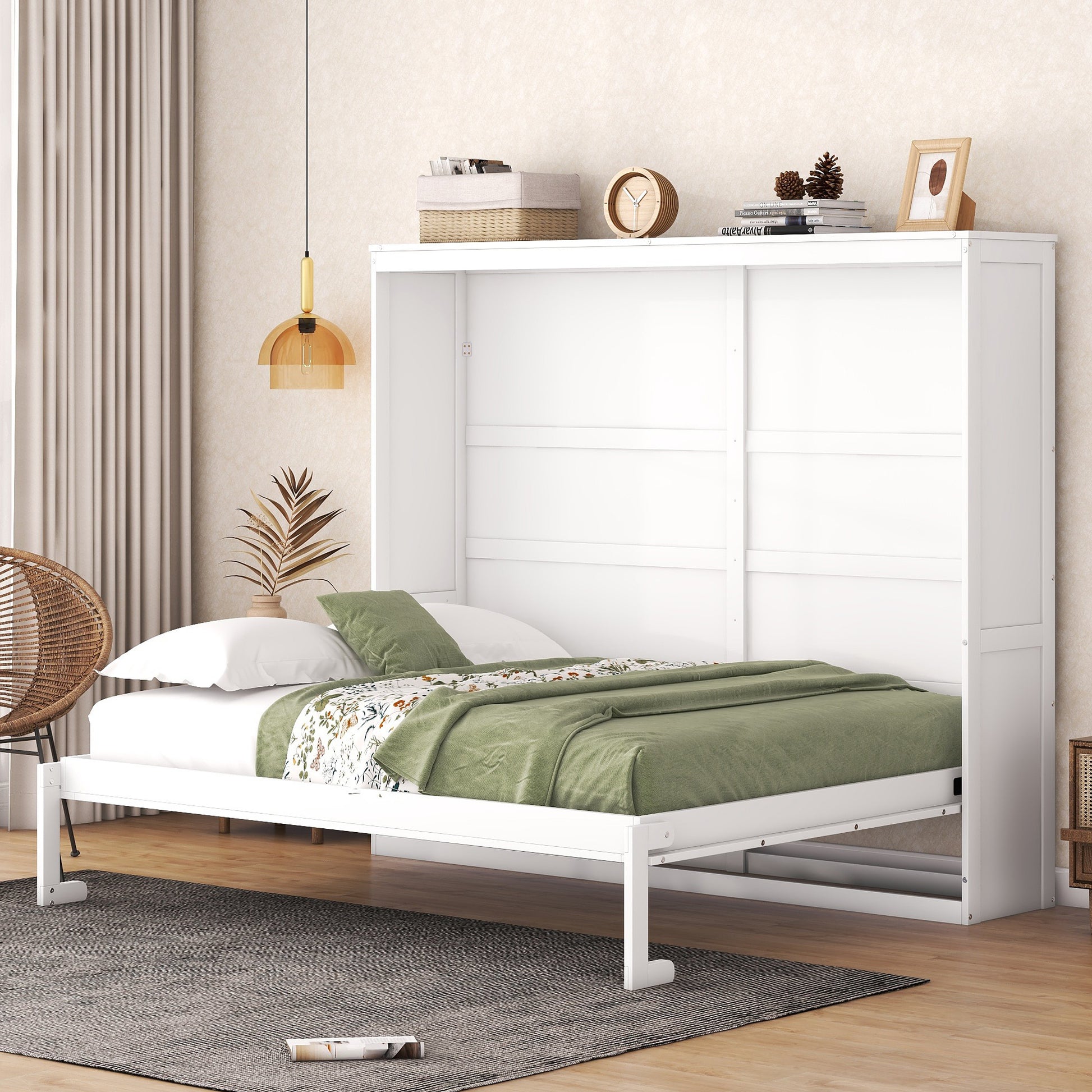 Queen Size Murphy Bed Wall Bed,White Queen White Plywood