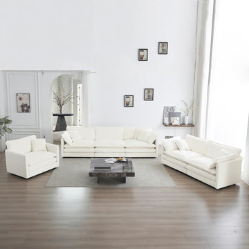 Modern Sofa Couch, 3 Piece Set Extra Deep Seat Sectional Sofa For Living Room, Oversized Sofa, 3 Seat Sofa, Loveseat And Single Sofa, White Chenille White Chenille 6 Seat