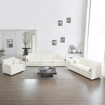Modern Sofa Couch, 3 Piece Set Extra Deep Seat Sectional Sofa For Living Room, Oversized Sofa, 3 Seat Sofa, Loveseat And Single Sofa, White Chenille White Chenille 6 Seat