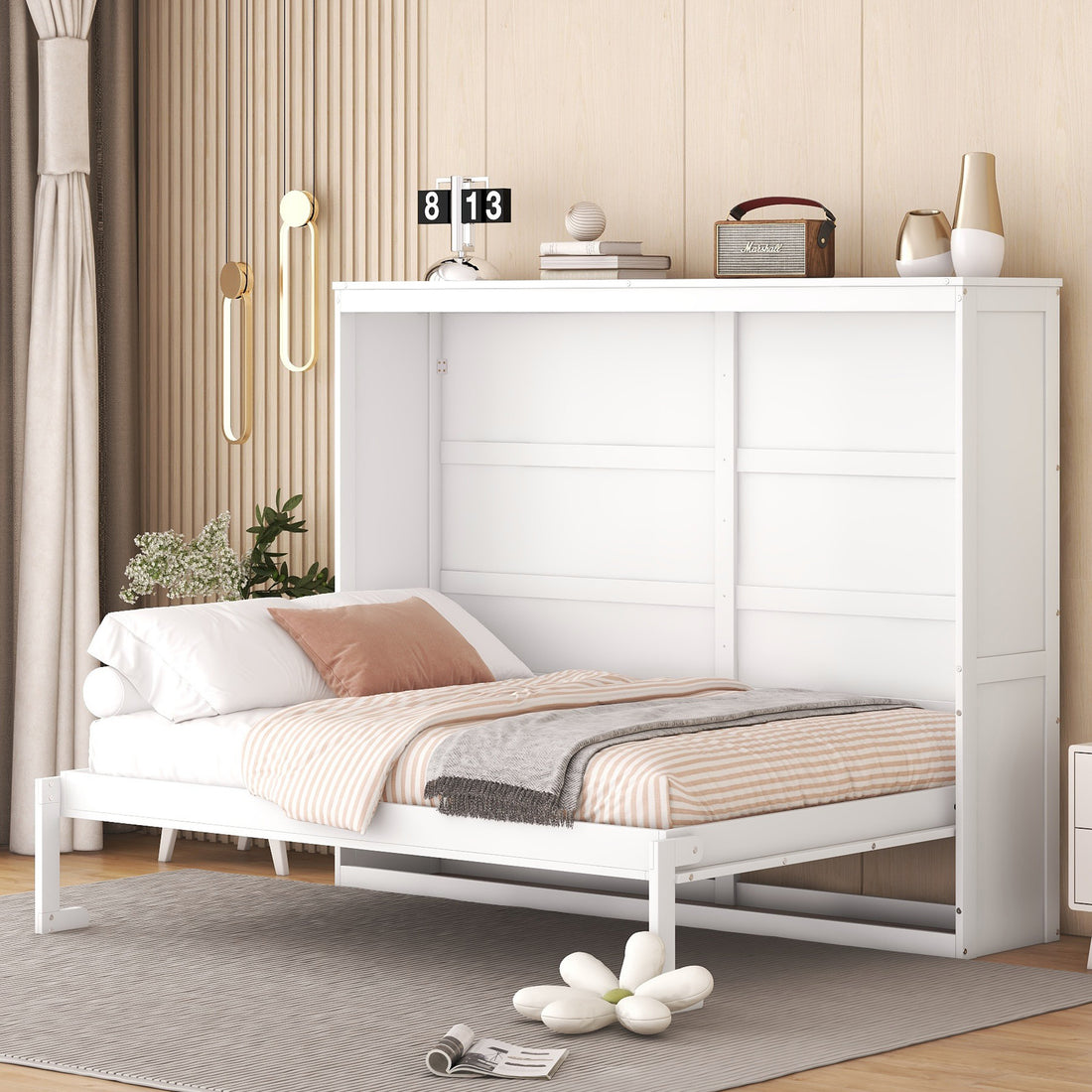 Full Size Murphy Bed Wall Bed,White Full White Plywood