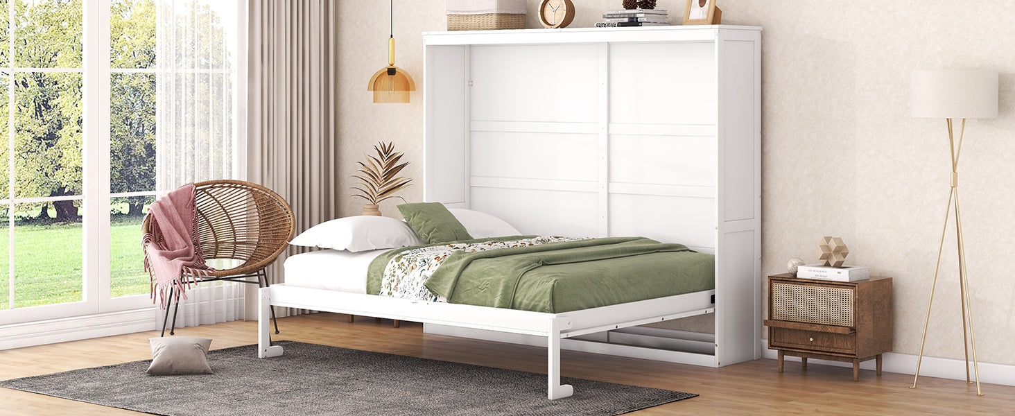 Queen Size Murphy Bed Wall Bed,White Queen White Plywood