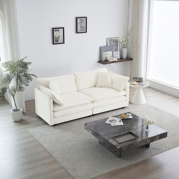 Modern Fabric Loveseat Sofa Couch For Living Room, Upholstered Large Size Deep Seat 2 Seat Sofa With 4 Pillows ,White Chenille White Chenille 2 Seat
